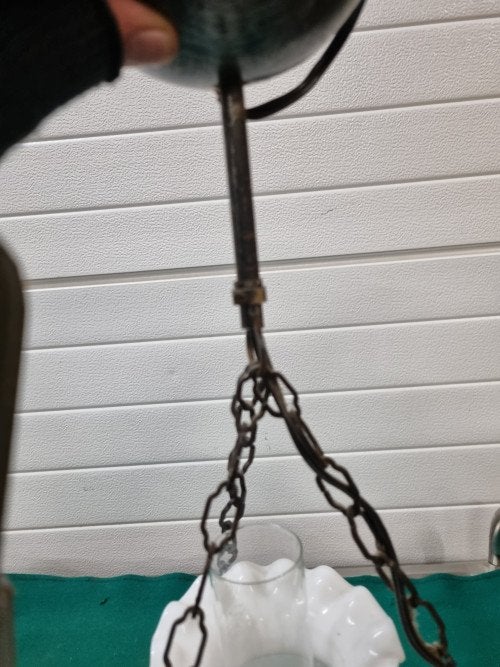 Hanglamp vintage witte kap smeetijzer, Ophalen of Verzenden, 'T Olde Gre-j, Info@toldegrej.nl, Endepoelstraat 20f Didam