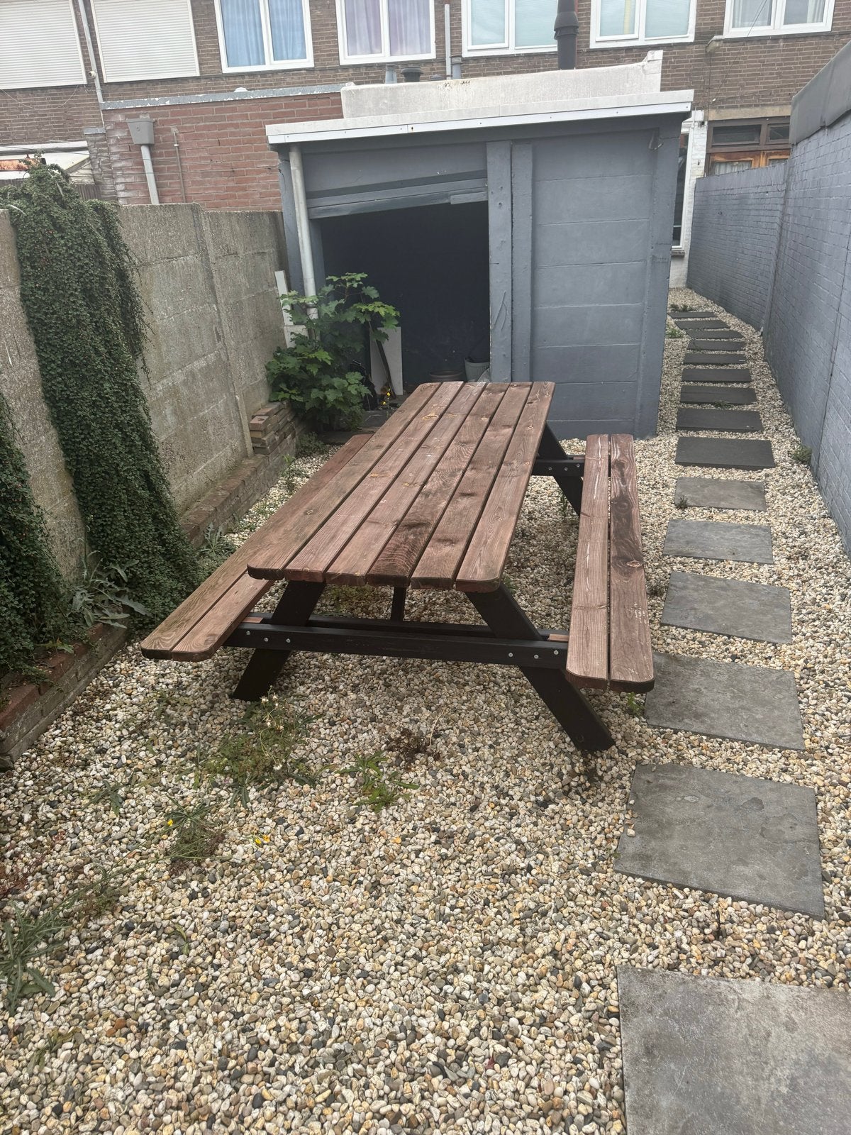 Houten picknicktafel met 8 zitplaatsen, Tuin en Terras, Ophalen, Gebruikt, Eettafel, 6 zitplaatsen