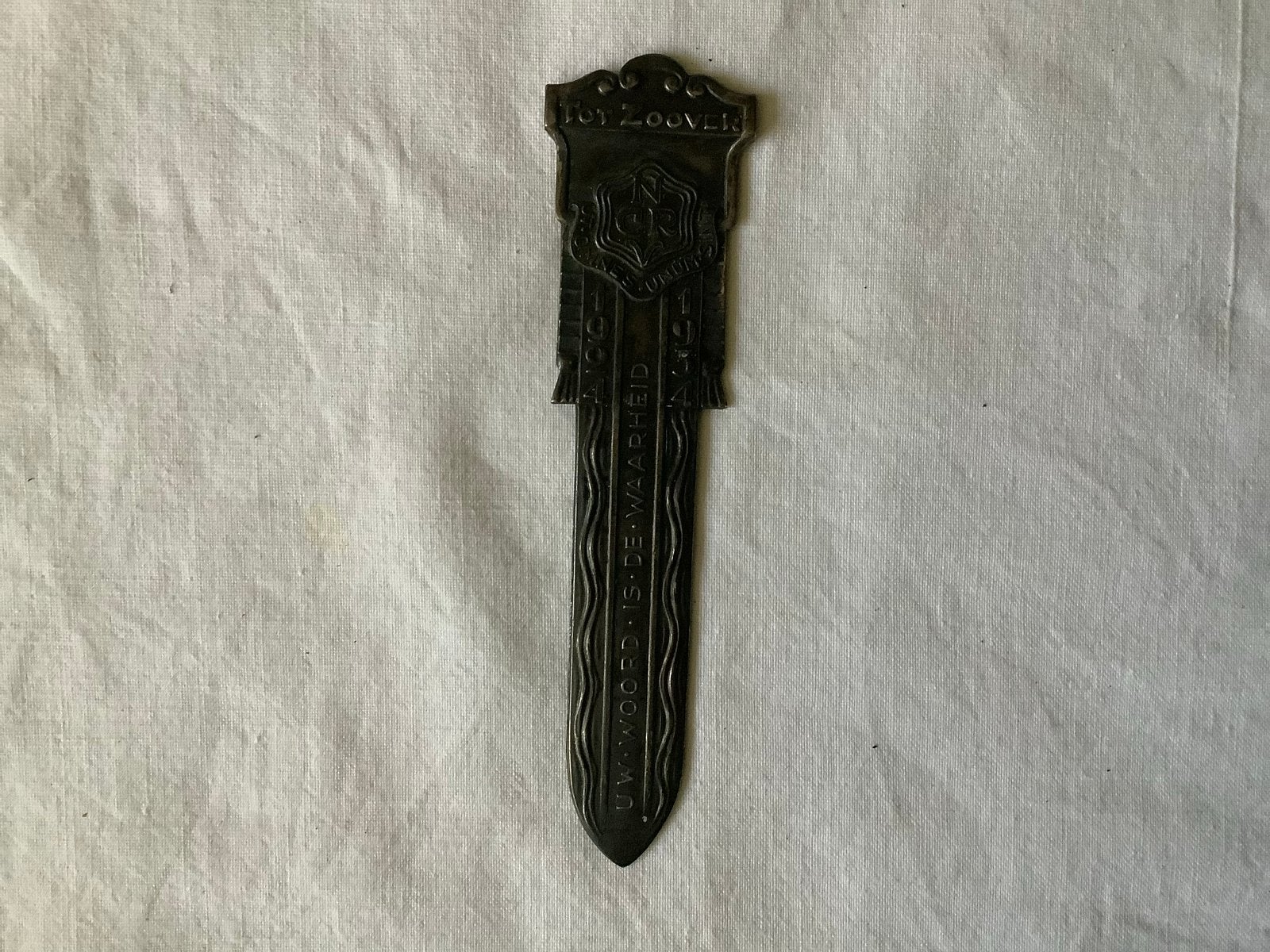 Vintage briefopener met Bijbeltekst 'Tot Zover' ncrv, Verzamelen, Ophalen of Verzenden, Gebruikt