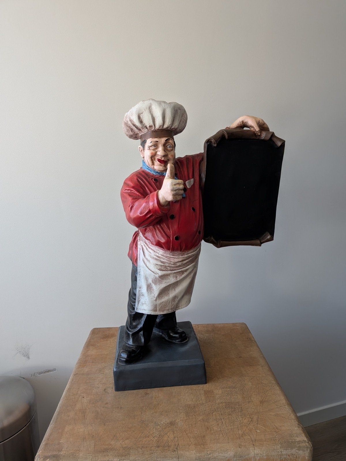 Gipsen Chef-kok Beeld met Krijtbord - 75 cm Hoog, Ophalen, Gips, 50 - 100 cm, Op sokkel