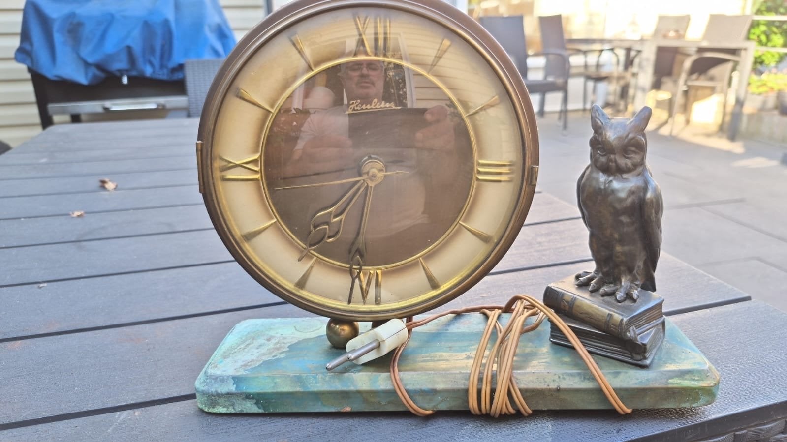Vintage tafelklok met uil decoratie, Antiek en Kunst, Ophalen of Verzenden