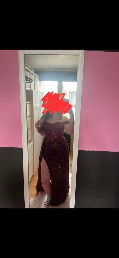 Glitter gala jurk wijnrood, Galajurk, Ophalen of Verzenden, Zo goed als nieuw, Maat 36 (S)