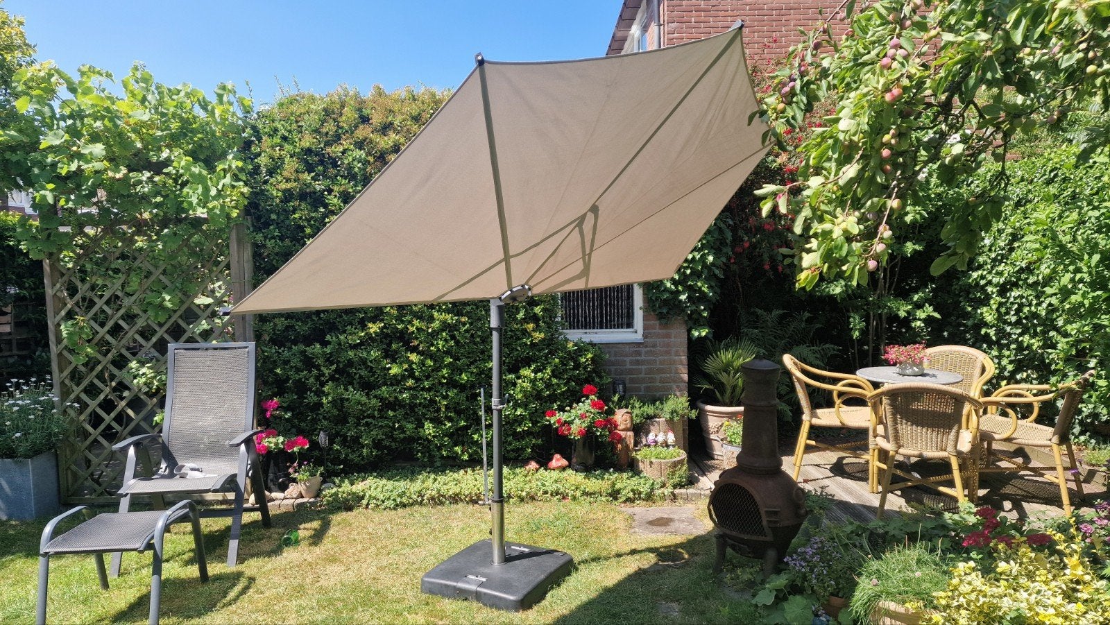 Madison Sun Wave parasol light grey 270x150, Tuin en Terras, Schaduwdoeken, Ophalen, Zo goed als nieuw