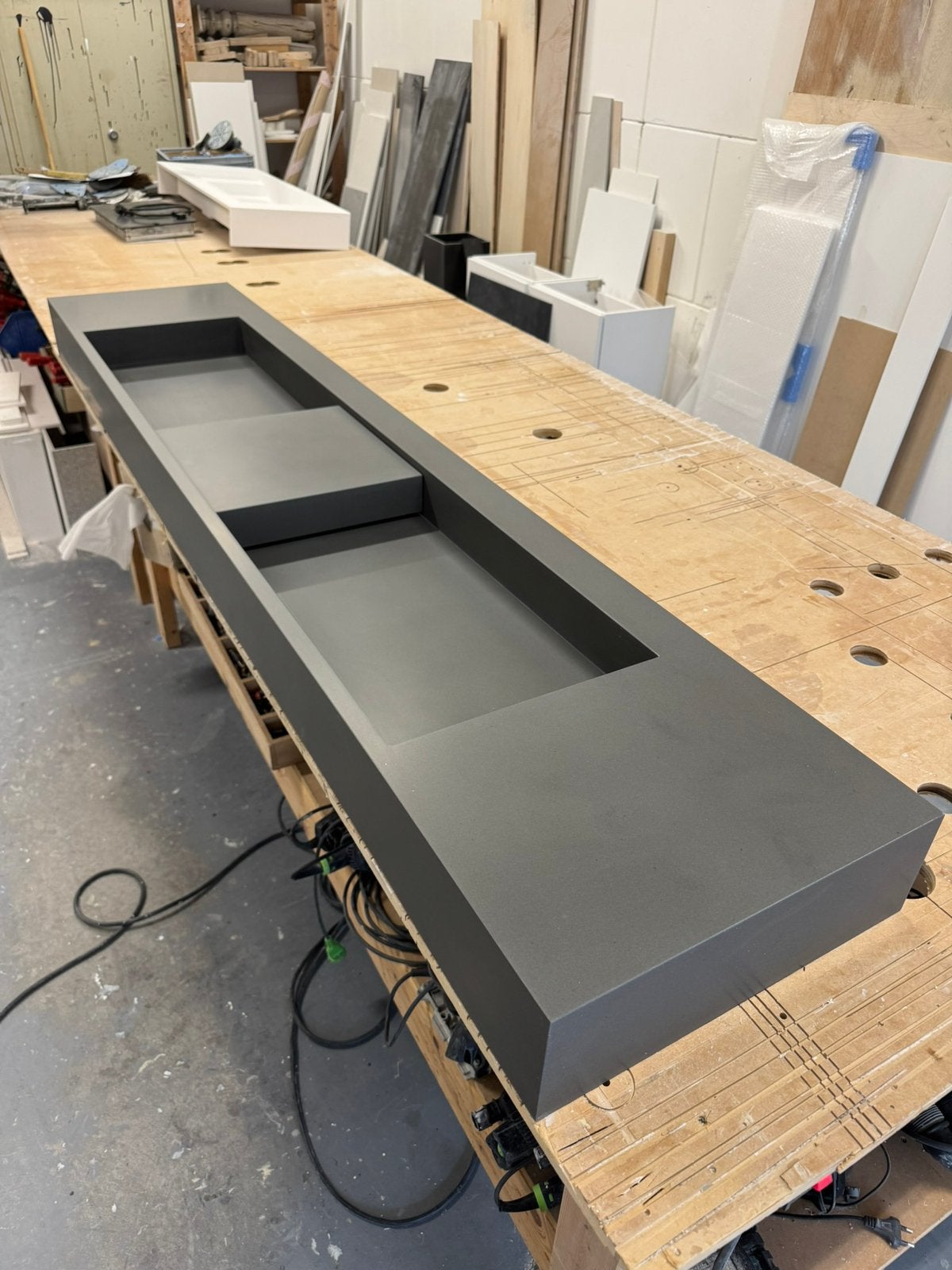 Hi-macs solid surface dubbele wastafel 2.20 mtr, Ophalen, Nieuw, 200 cm of meer, Minder dan 100 cm