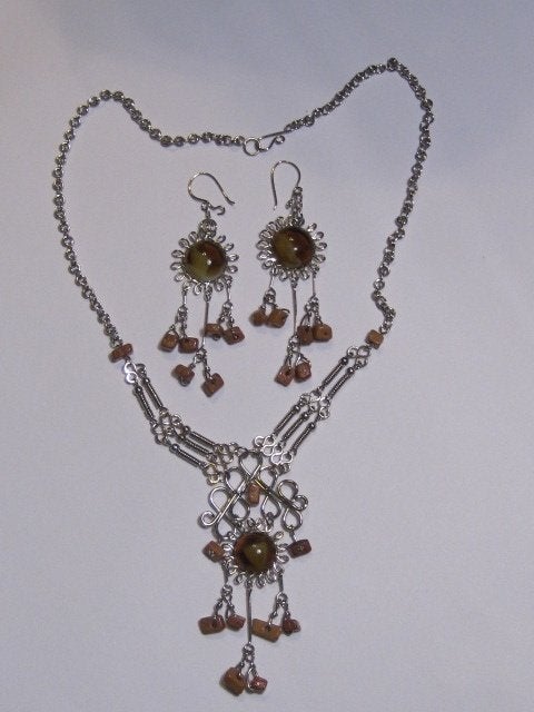 ke. collier met oorhangers AGAAT & JASPIS  gratis verzending, Verzenden, Nieuw, Steen of Mineraal, Met edelsteen