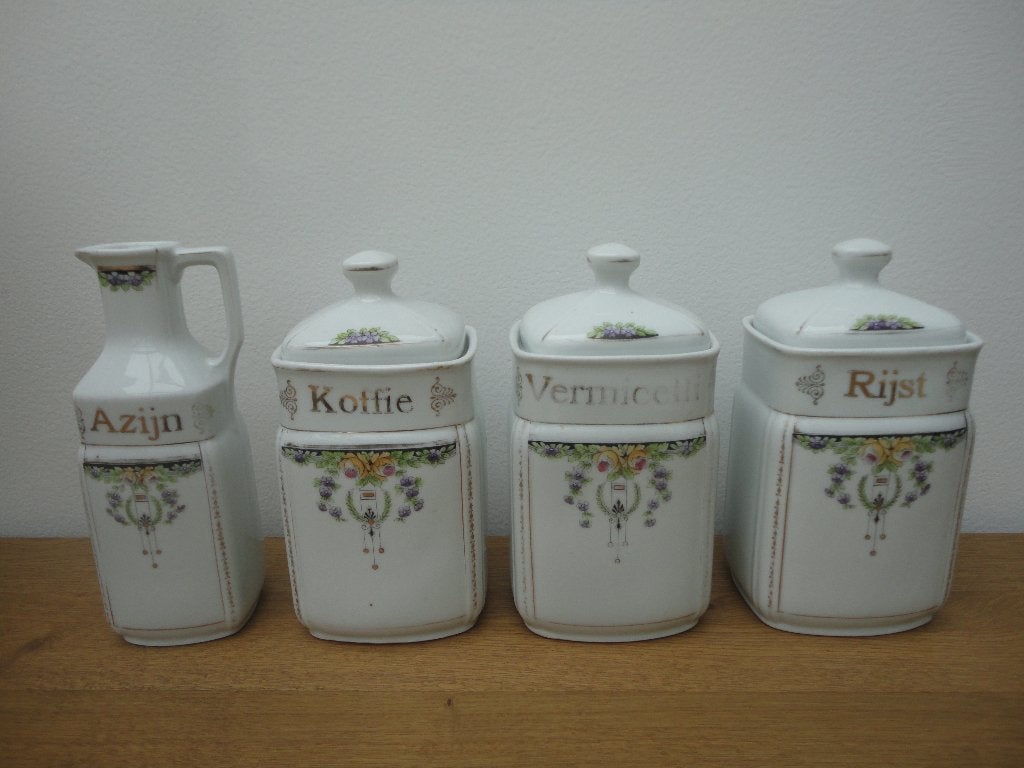 4 prachtige brocante porseleinen voorraad potten jaren 30, Antiek en Kunst, Ophalen of Verzenden