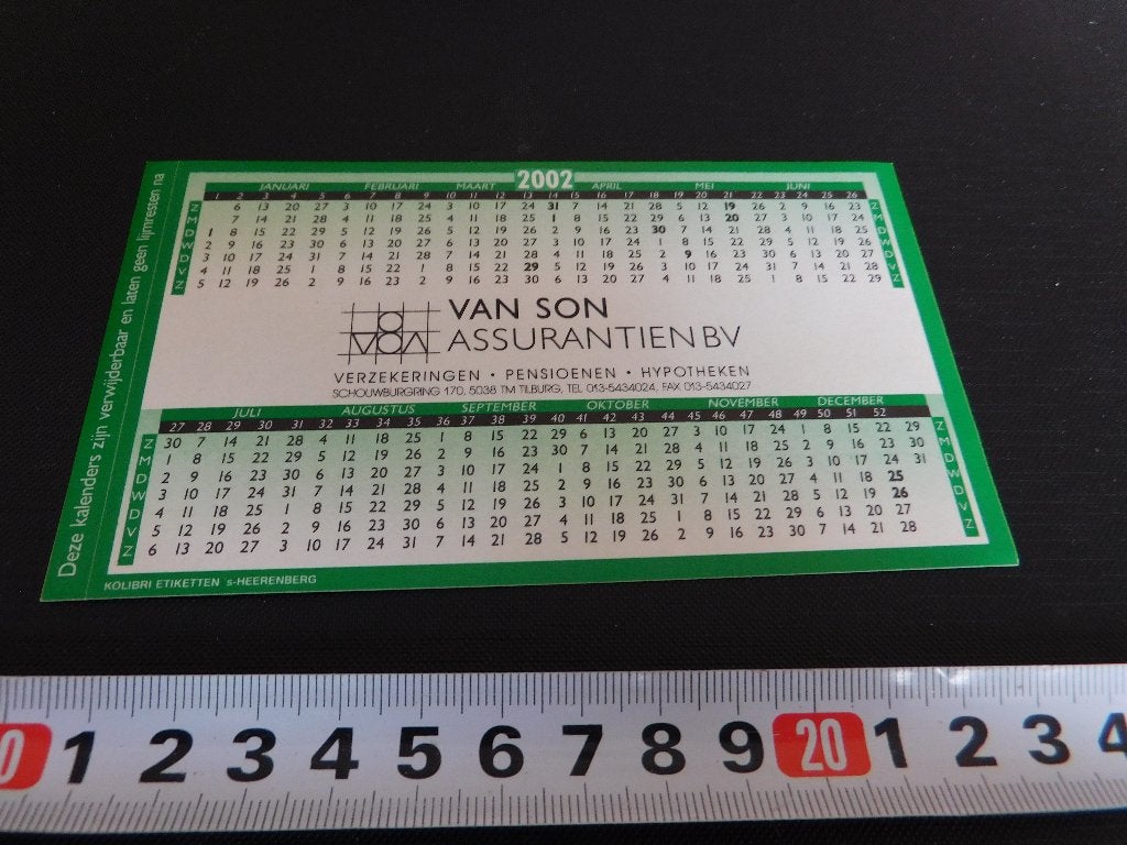 sticker kalender 2002 VAN SON assurantien bv Tilburg, Ophalen, Zo goed als nieuw