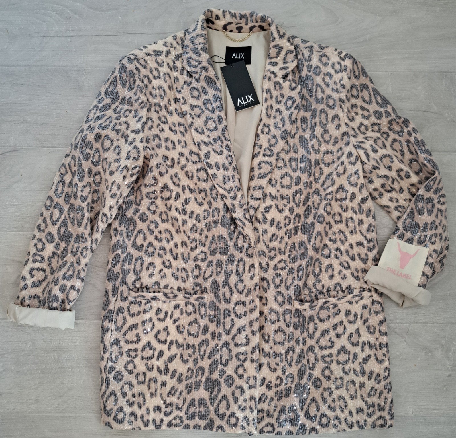 Leopard Sequin Blazer van Alix The Label in maat M, Maat 38/40 (M), Alix the label, Beige, Nieuw