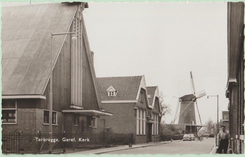 Terbregge (Hillegersberg -Rotterd.)geref. kerk met molen '60, Ophalen, 1940 tot 1960, Ongelopen, Zuid-Holland