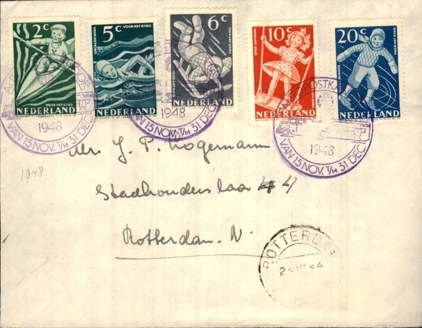 Rotterdam - Kinderzegels - Stempel Autopostkantoor - 1948, Ophalen of Verzenden, Envelop