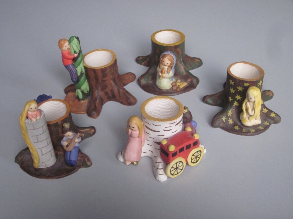 Set van 5 sprookjesachtige kandelaars, Gebruikt, 7 cm, Overige merken, Meerkleurig