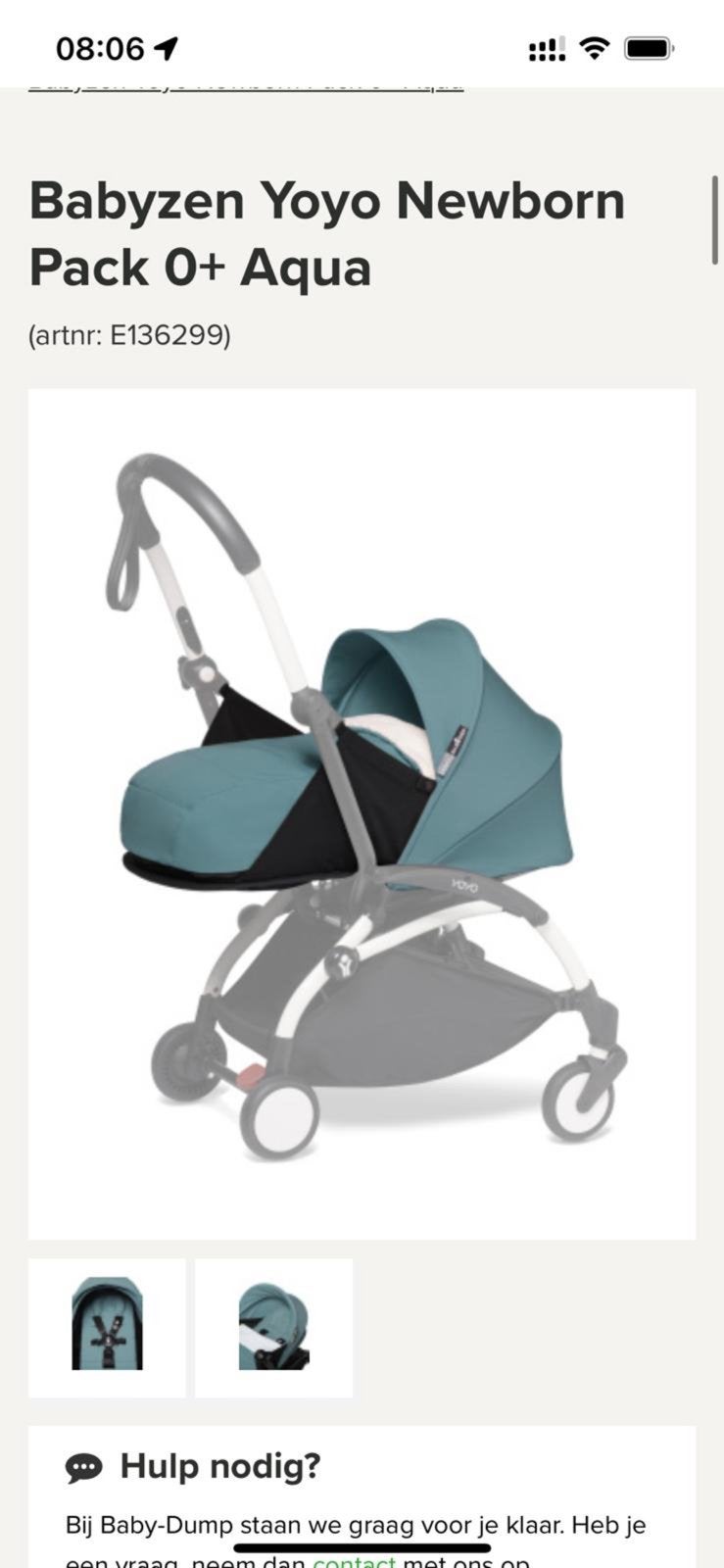Babyzen Yoyo newborn pack 0+ aqua, Ophalen of Verzenden, Zo goed als nieuw, Overige merken