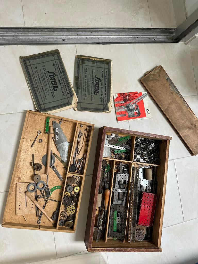 Vintage Stabil/Mecano doos met originele boekjes!, Gebruikt, Ophalen, Overige merken, Groter dan 1:32
