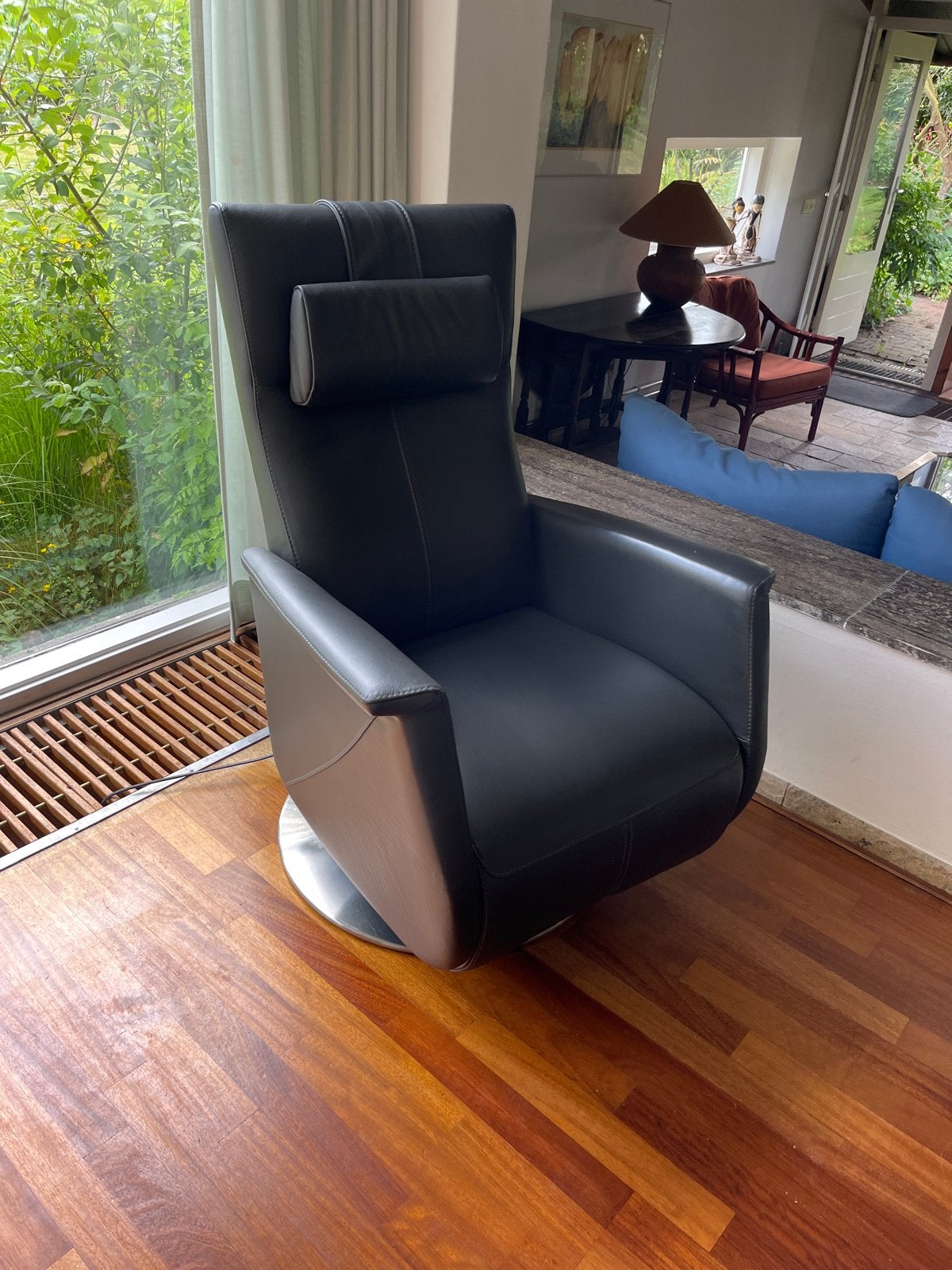 Luxe draaibare relaxfauteuil -antraciet leer merk prominent, Ophalen, Zwart, Leer, Zo goed als nieuw