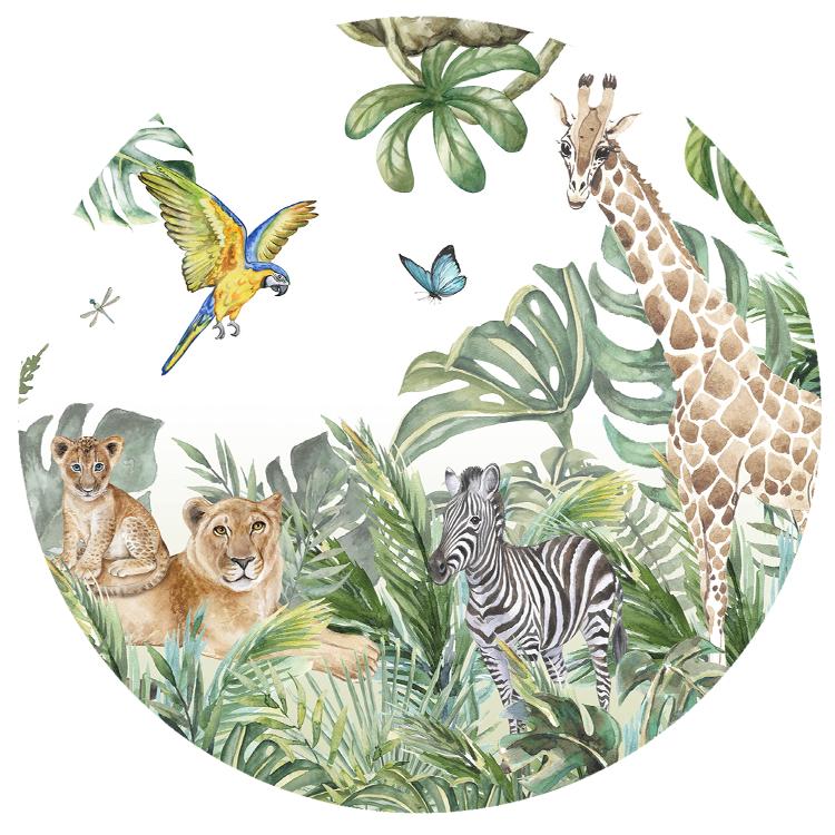 Behangcirkel Jungledieren | Dieren muurcirkel | Muursticker, Verzenden, Nieuw