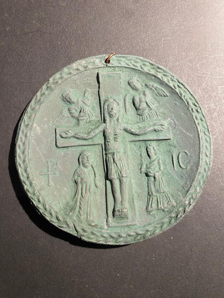 Antieke Bronzen Wandplaquette | Byzantijnse Kruisiging, Antiek en Kunst, Antiek | Religie, Ophalen of Verzenden