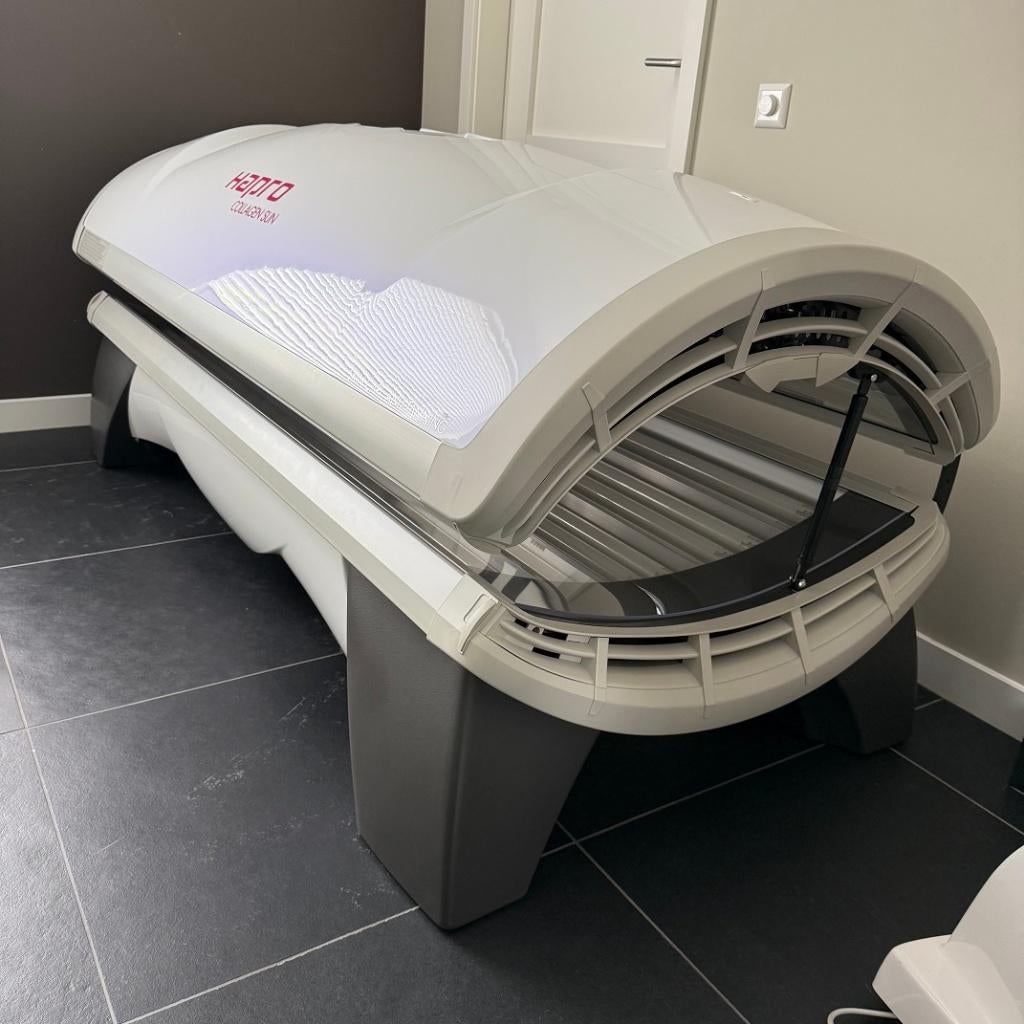 Hapro Collagen Sun 26/5 Pearl White + 1 jaar Garantie, Ophalen of Verzenden, Zo goed als nieuw, Zonnebank enkelzijdig, Minder dan 10 lampen