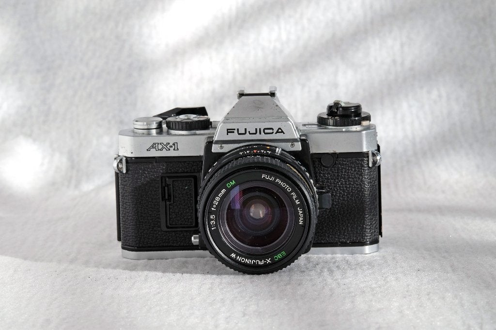 FujiFilm AX-1 camera, Fuji EBC groothoek lens 28mm, Ophalen of Verzenden, Gebruikt, Spiegelreflex, Fuji