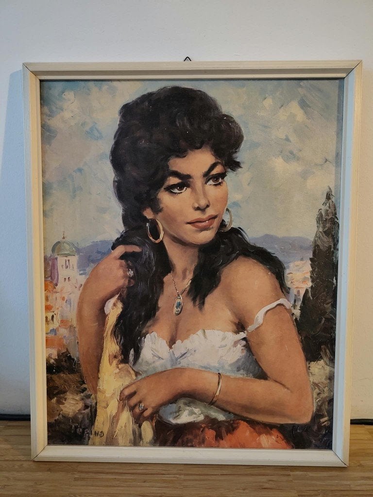 Vintage Schilderij 'Spanish Gypsy', Torino 1965 – 1968, Ophalen of Verzenden, Ingelijst, Portret of Personen