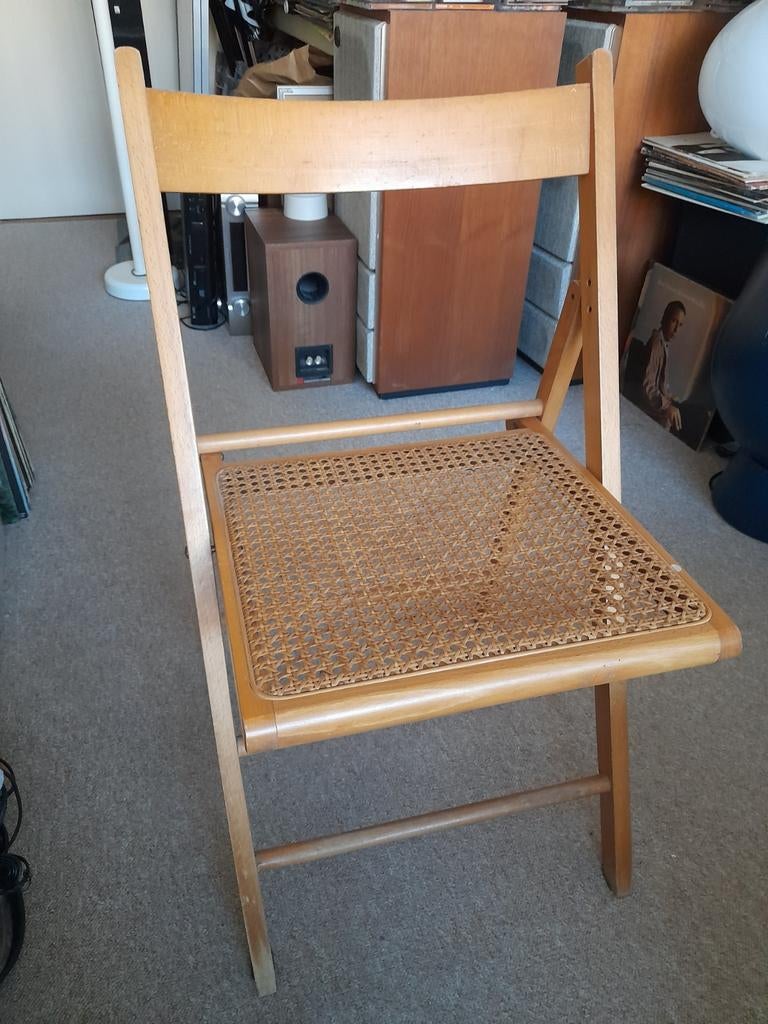 Klapstoel met webbing zitting - nette staat, Huis en Inrichting, Stoelen, Ophalen, Gebruikt, Bruin, Hout