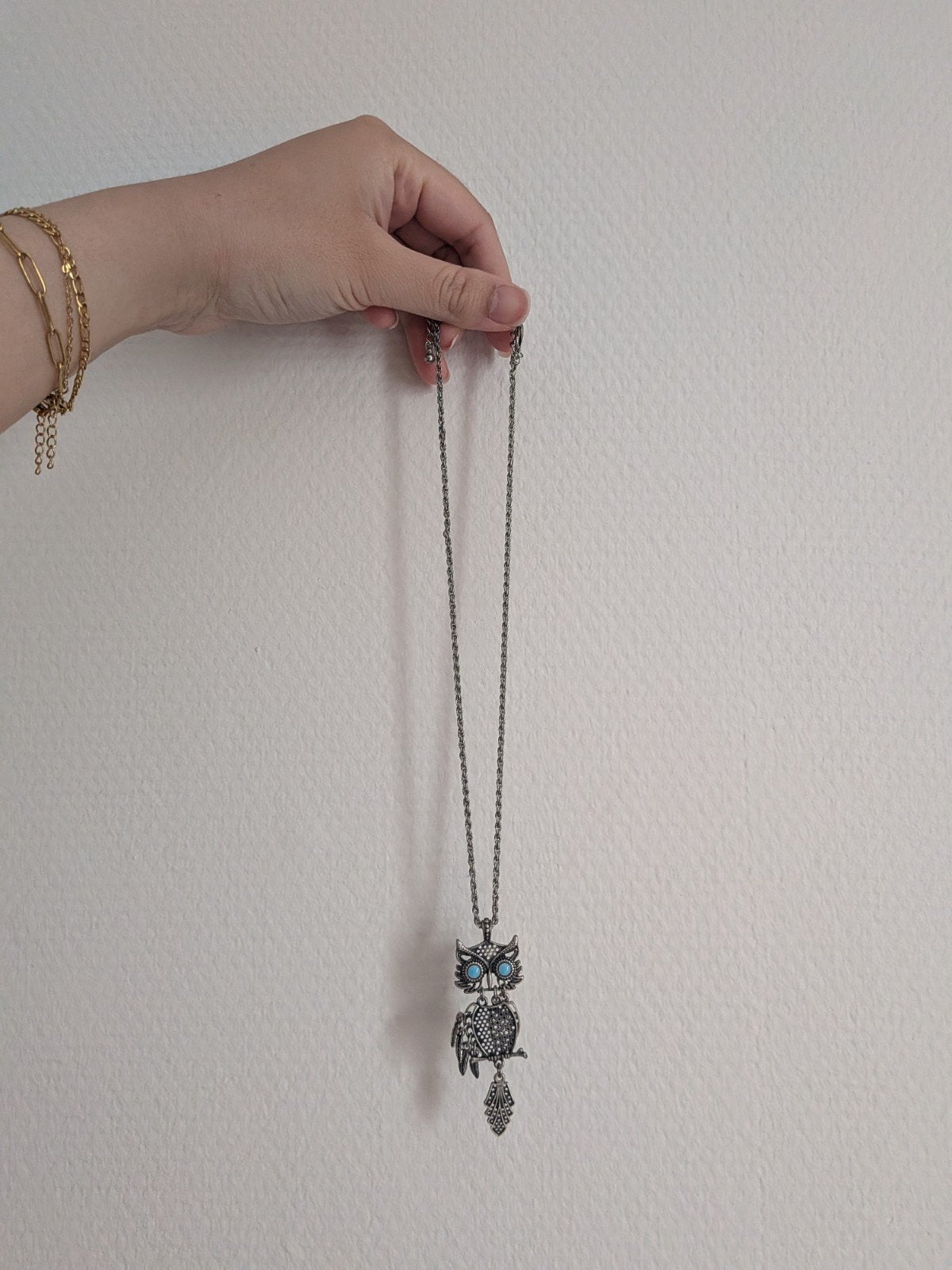 Uilenketting met turkooiskleurige ogen, Overige materialen, Ophalen of Verzenden, Zo goed als nieuw, Met edelsteen