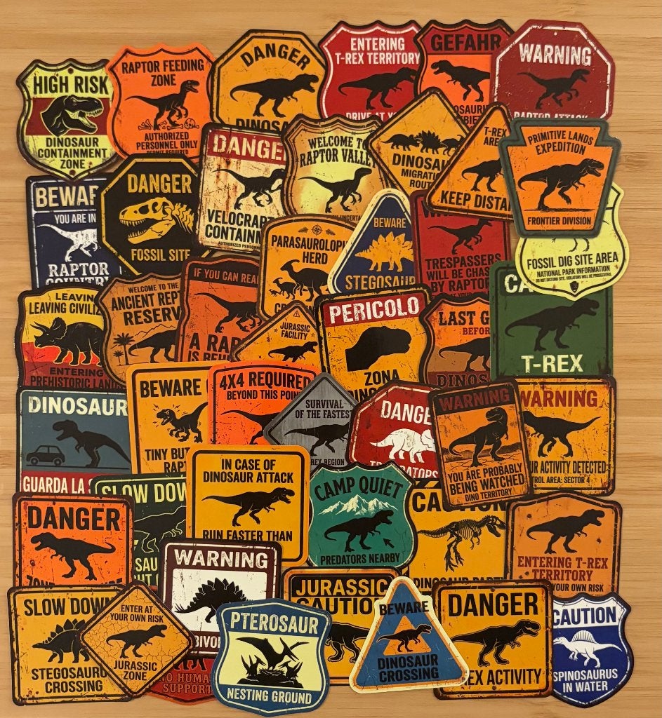 Jurassic Park waarschuwigsborden stickers, Verzenden, Nieuw