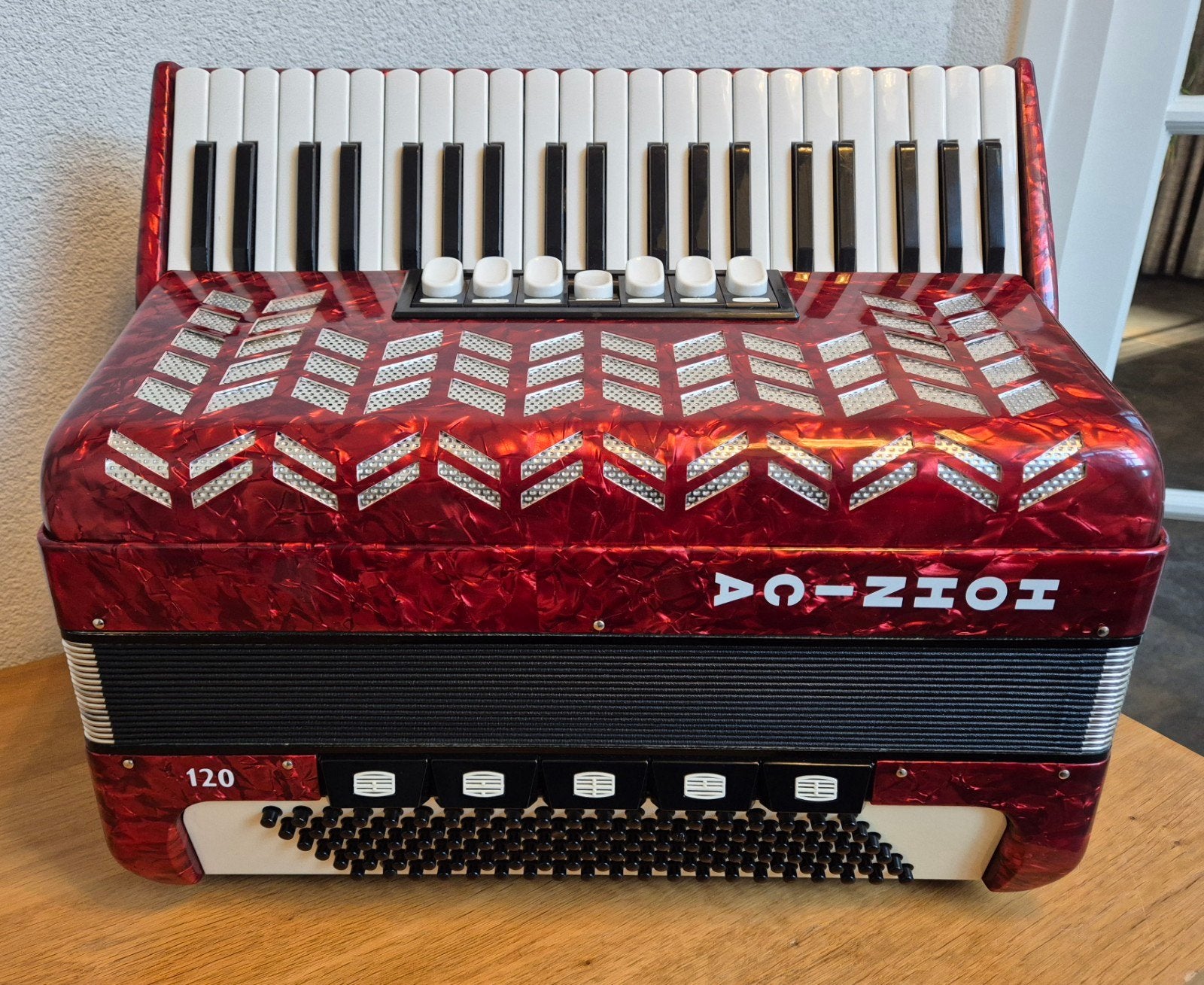 Prachtige accordeon Hohner Honica 120 bas izgs, Ophalen, Met koffer, Zo goed als nieuw, Hohner