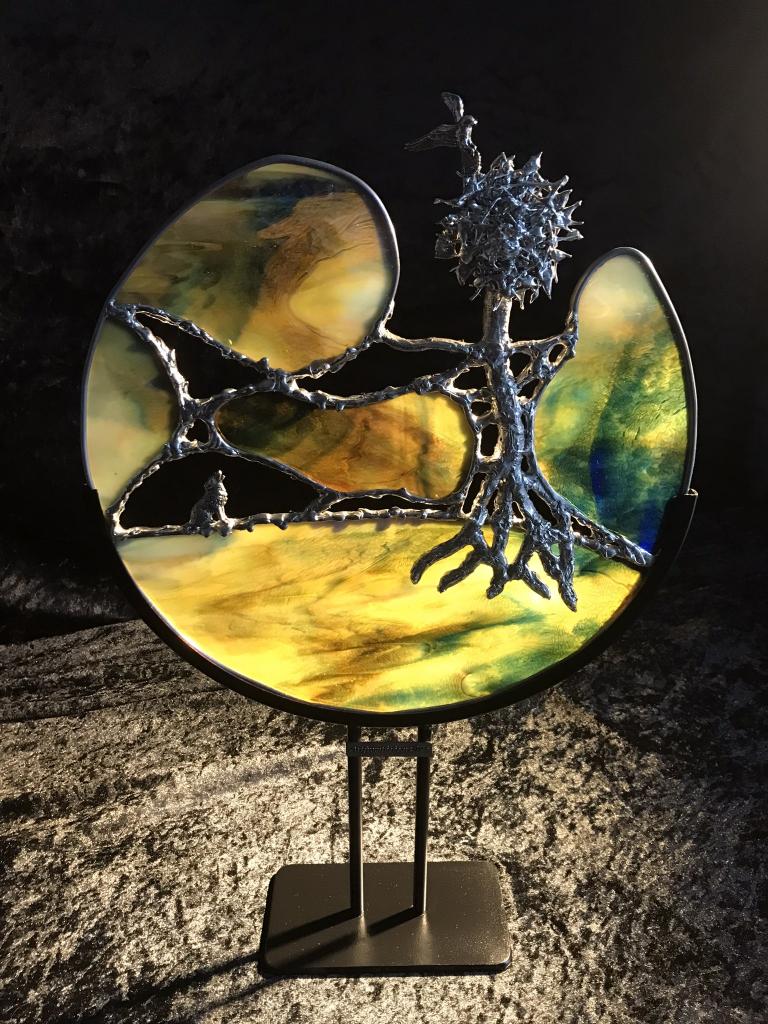 Glas in Lood Bord Amazone wolf en vogel Artfromtheheart, Antiek en Kunst, Kunst | Designobjecten, Ophalen