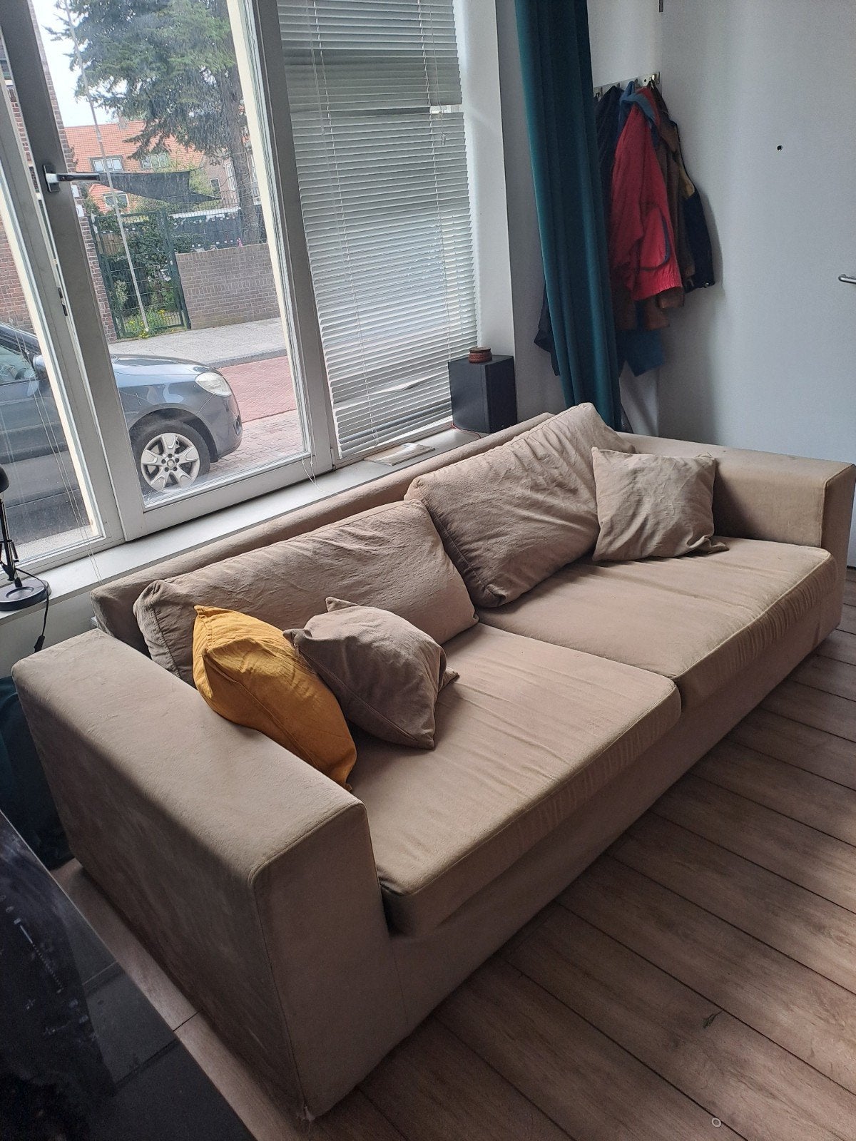 Beige bank, Ophalen, Gebruikt, 100 tot 125 cm, Driepersoons