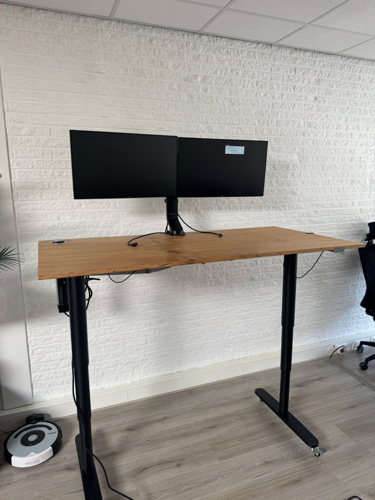 Zit-sta bureau te koop! 160x80 cm – mat zwart/licht hout, Ophalen, 160 cm, Met wielen, Hout