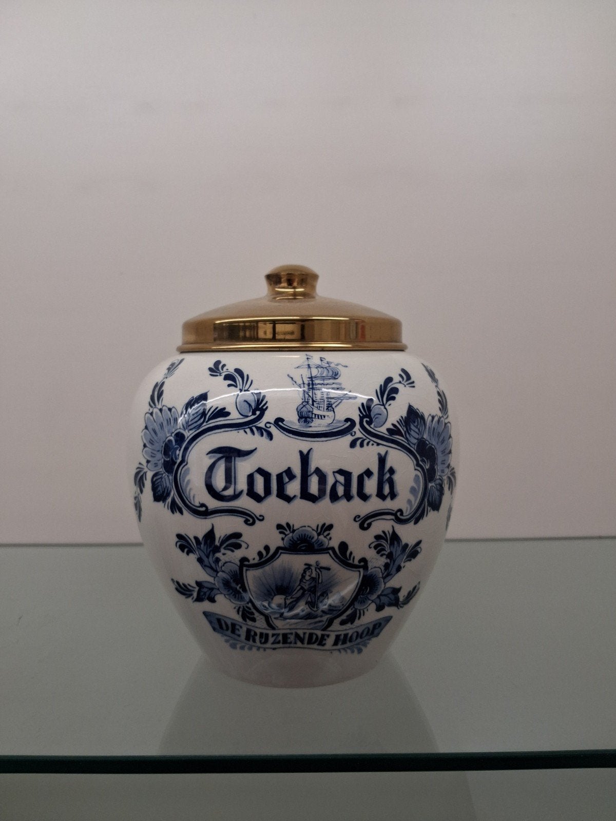 Delfts Blauwe Tabakspot met koper kleur deksel., Ophalen of Verzenden