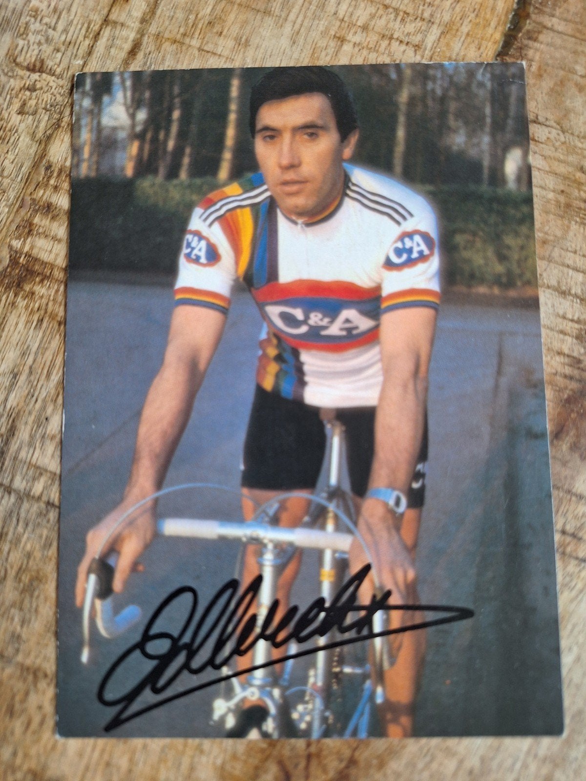 Gesigneerde fotokaart Eddy Merckx - 1978, 1960 tot 1980, Gebruikt, Foto, Ophalen of Verzenden