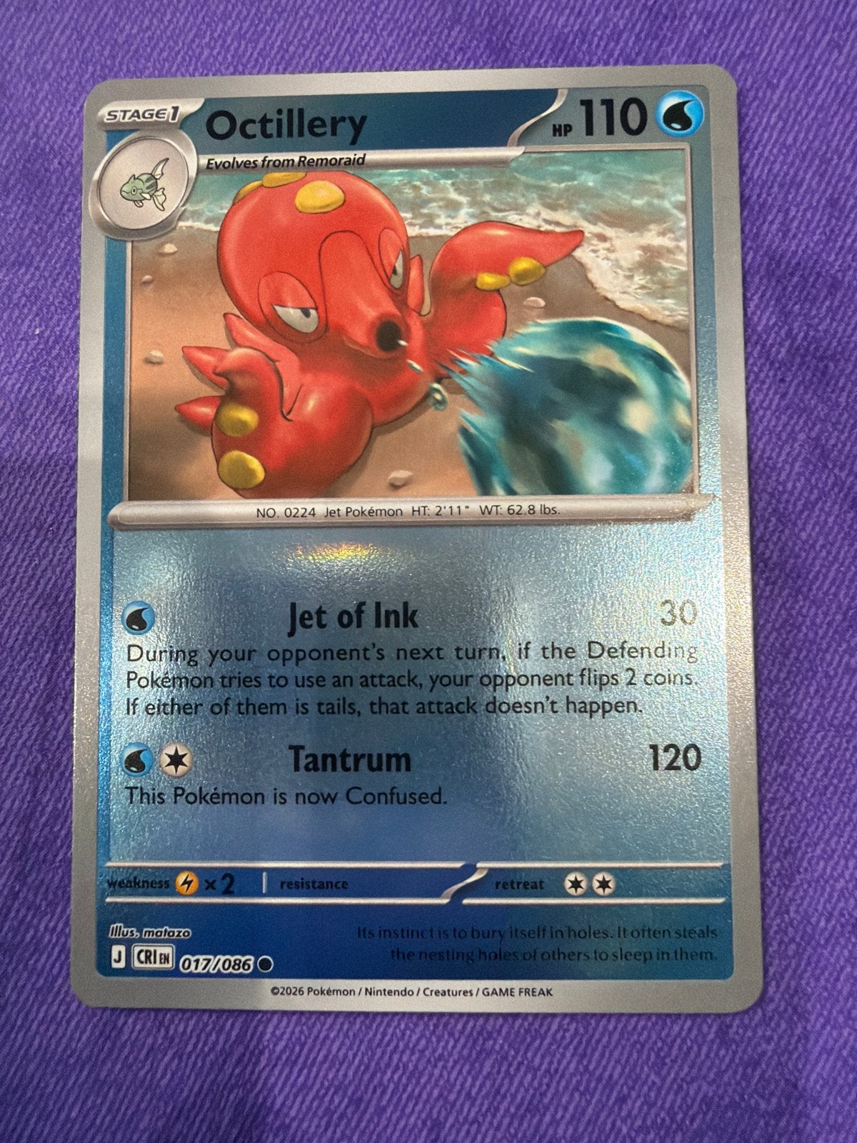 Octillery 017/086 Pokémon Kaart, Ophalen of Verzenden, Zo goed als nieuw, Losse kaart