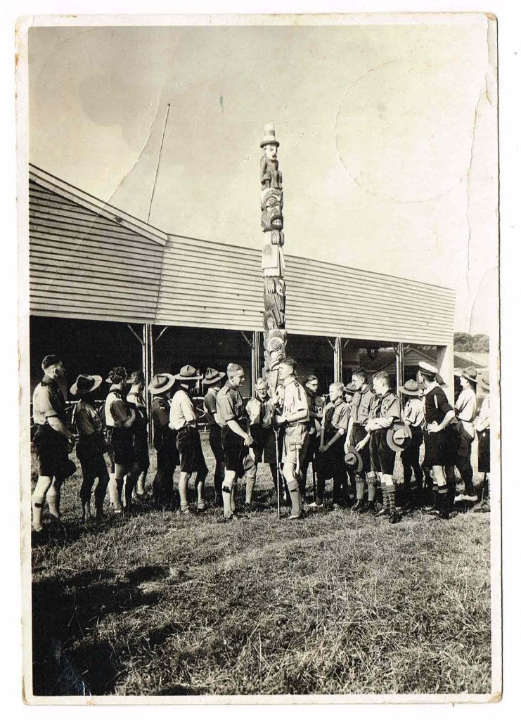 scouting Wereld Jamboree 1937 Bij de Totempaal VT Onkenhout, Ophalen of Verzenden, Gebruikt, Embleem, Speld of Insigne