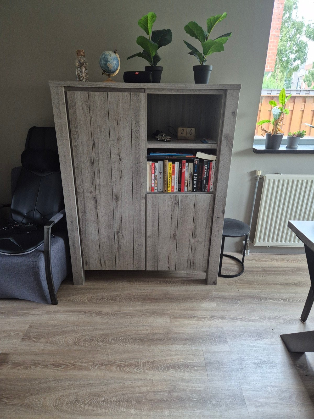 Stijlvolle houten kast met open vakken en deuren, Ophalen, Modern landelijk, 50 tot 100 cm, 150 tot 200 cm