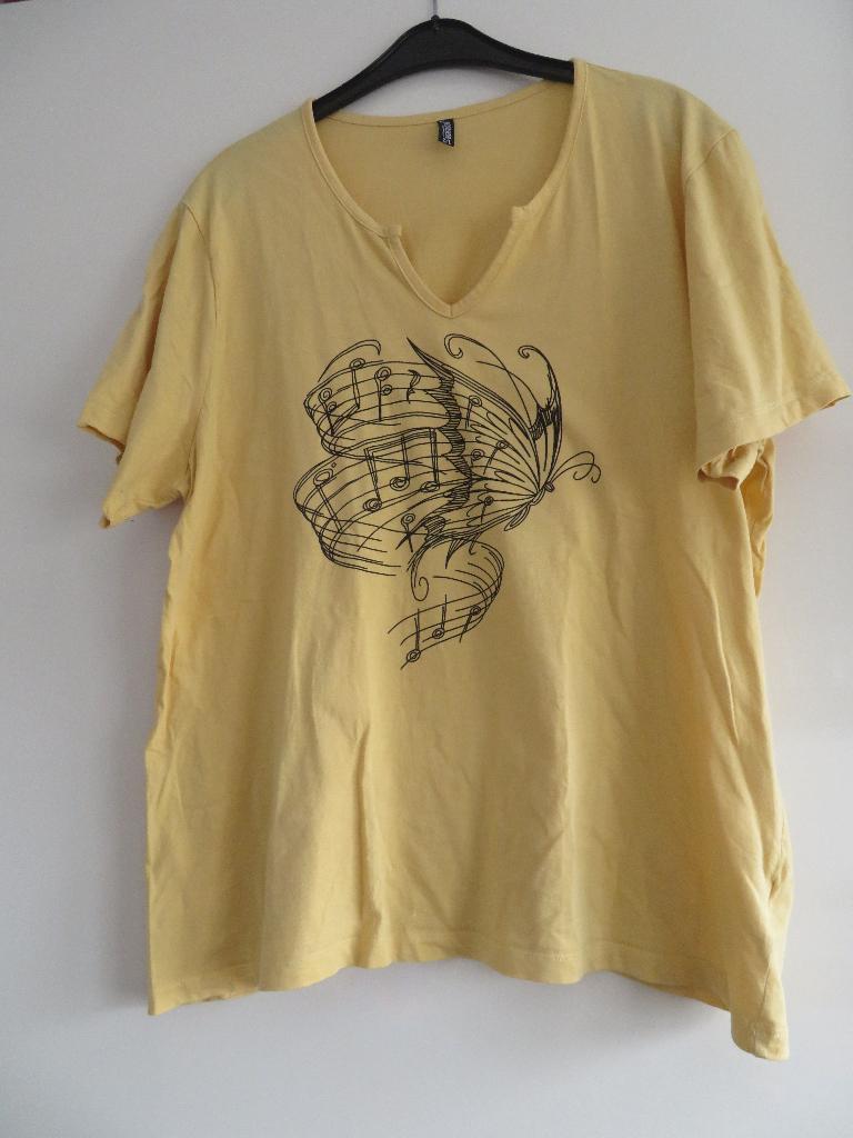 T-SHIRT met vlinder merk: Jensen  100% Katoen, Kleding | Dames, Jensen, Geel, Maat 46/48 (XL) of groter, Ophalen of Verzenden