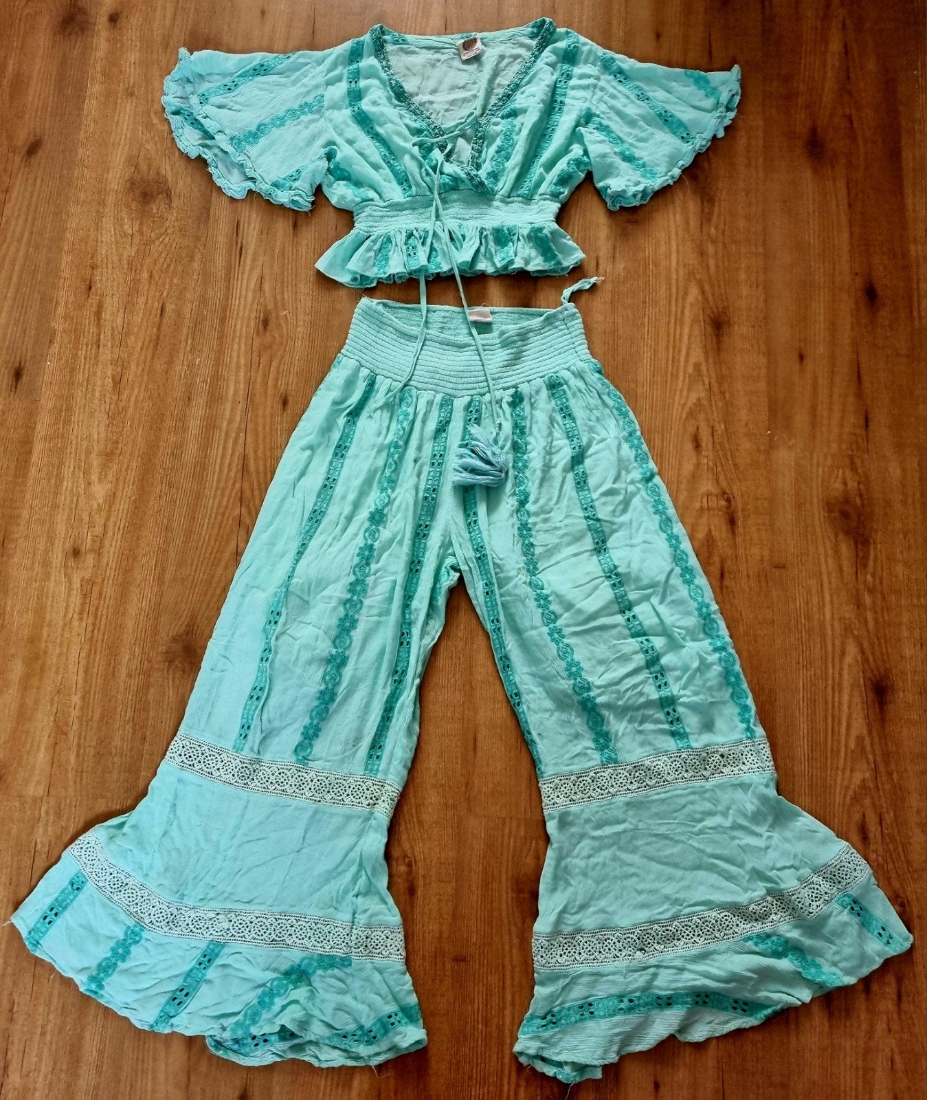 Sumitra Boho Set: Top & Broek - Maat M/L (1), Maat 38/40 (M), Ophalen of Verzenden, Lang, Groen