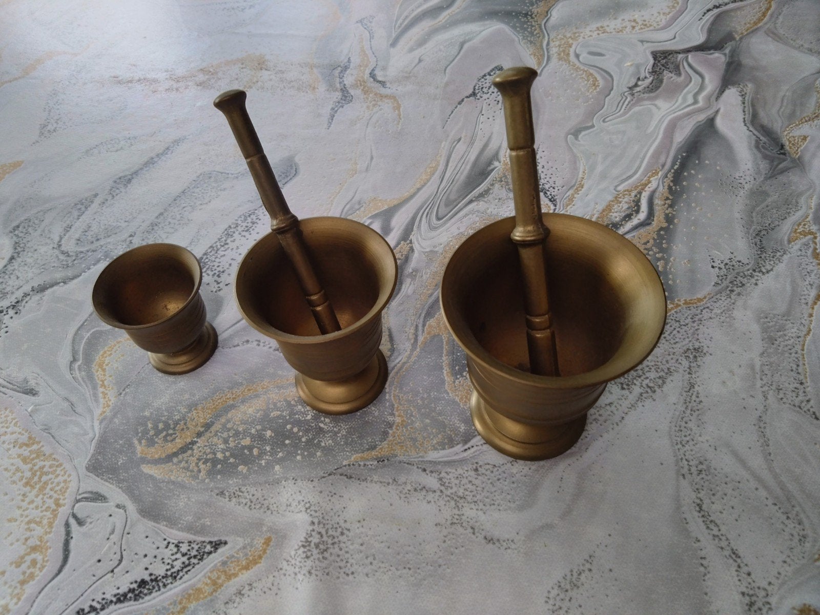 3 messing vijzels, diverse maten (kleinste zonder stamper), Ophalen of Verzenden
