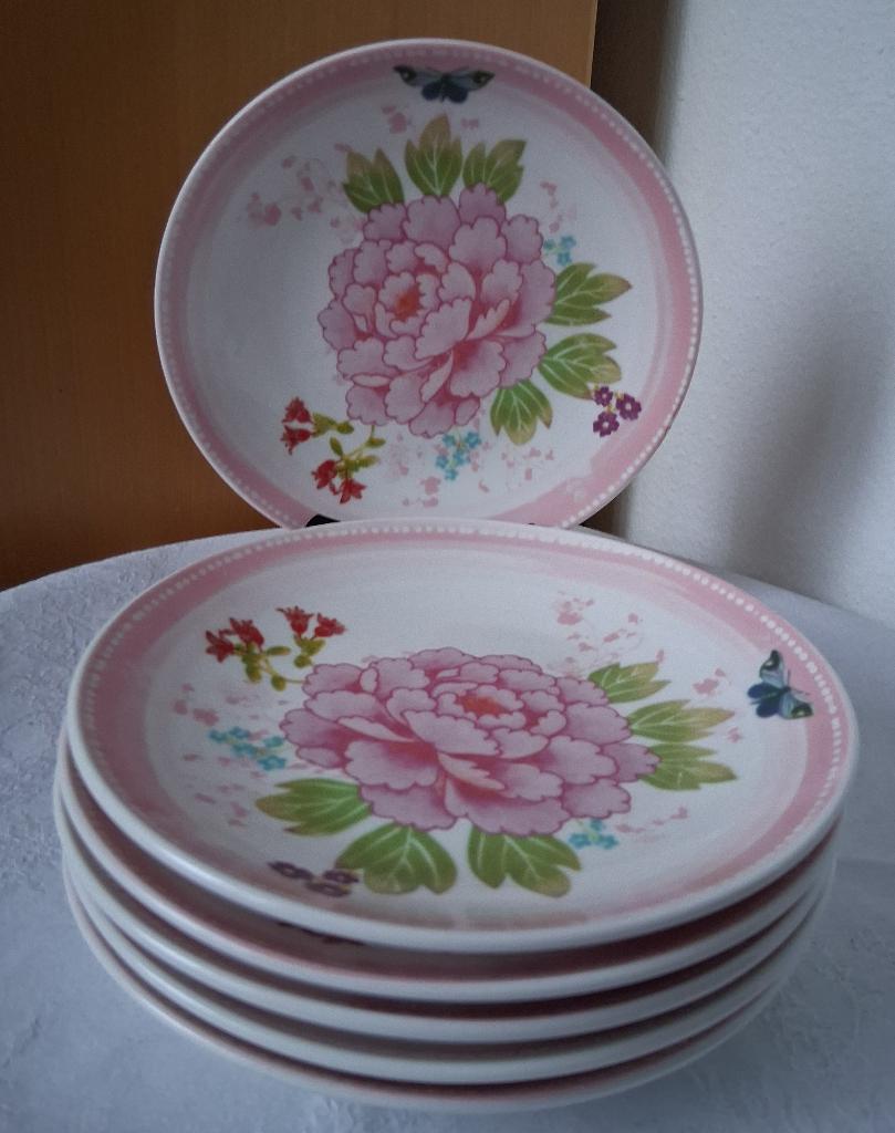 AH gebaksborden pioenroos 4,- p.st. *eureka*, Ophalen of Verzenden, Zo goed als nieuw, Bord(en), Overige stijlen