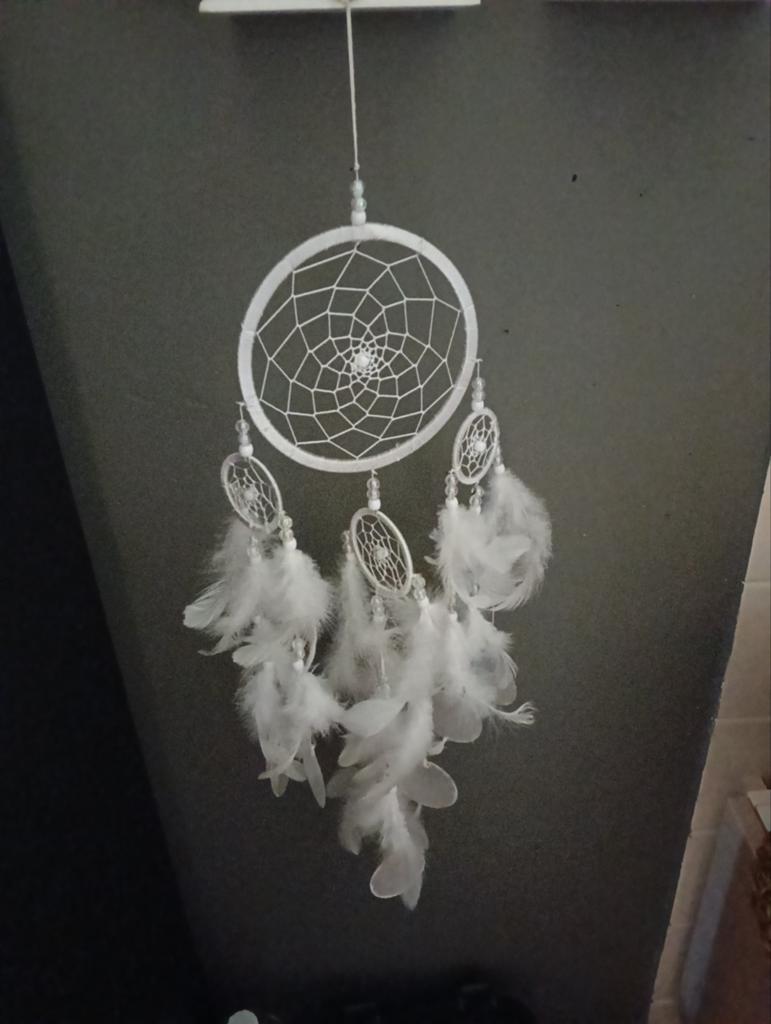 Witte Dromenvanger met Veren - Handgemaakt, Ophalen, Boho, Zo goed als nieuw, Wit