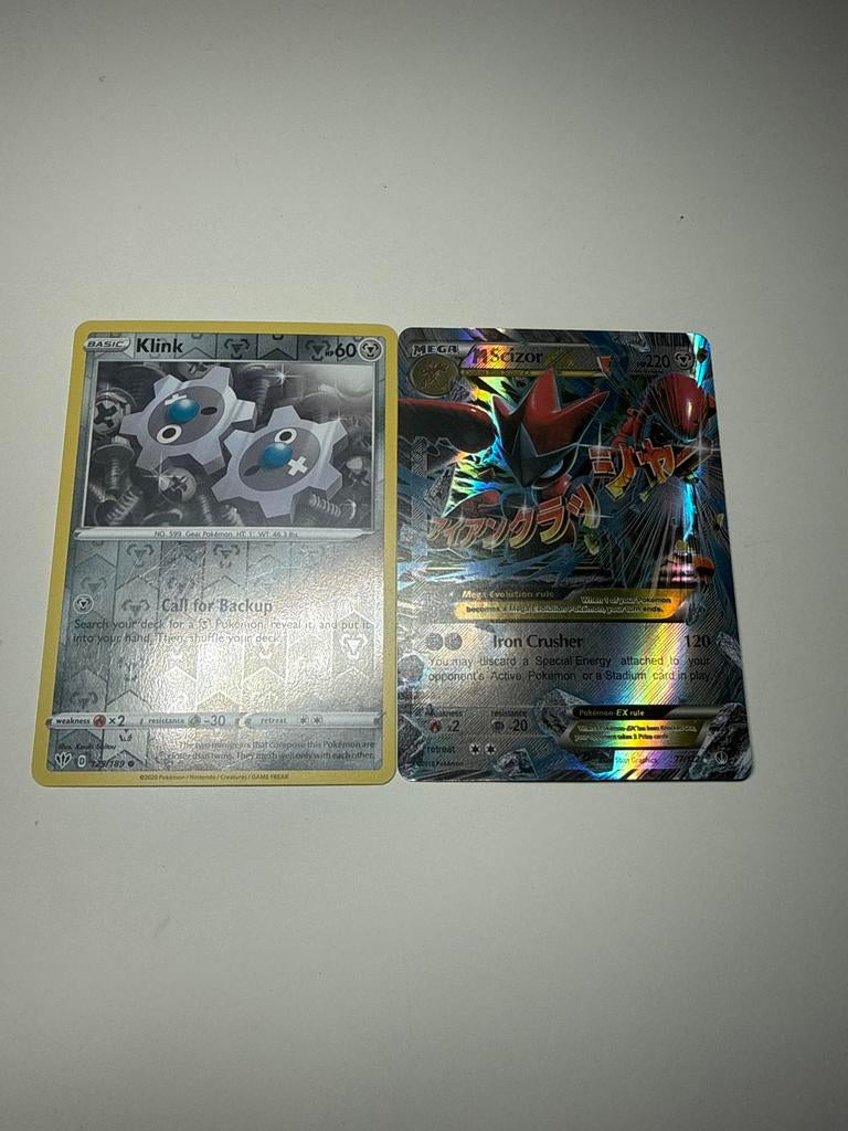 Pokémon kaarten Klink en M Scizor, Verzenden, Gebruikt, Meerdere kaarten, Foil