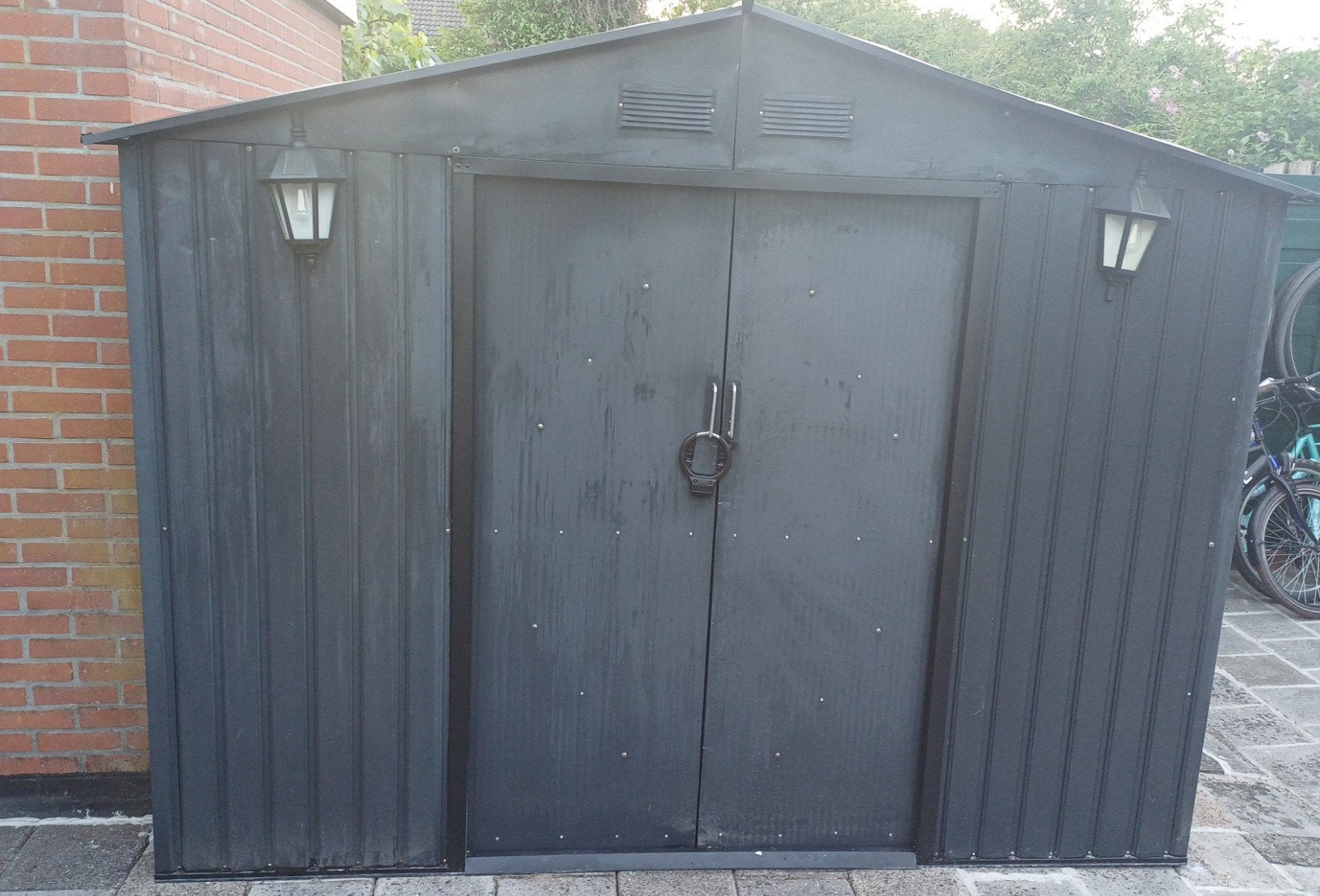 Tuin-Huis Fietsenberging Dubbele Schuif deuren, Ophalen, 250 tot 500 cm, Schuur, 1 raam