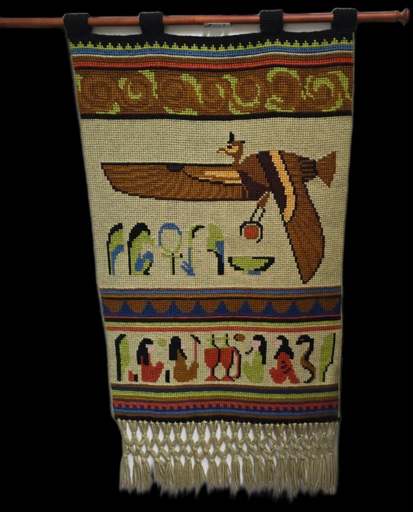 Egyptisch wollen wandkleed vogel met macramé knopen handgema, Huis en Inrichting, Ophalen, Gebruikt, Natuurlijk materiaal, Nvt