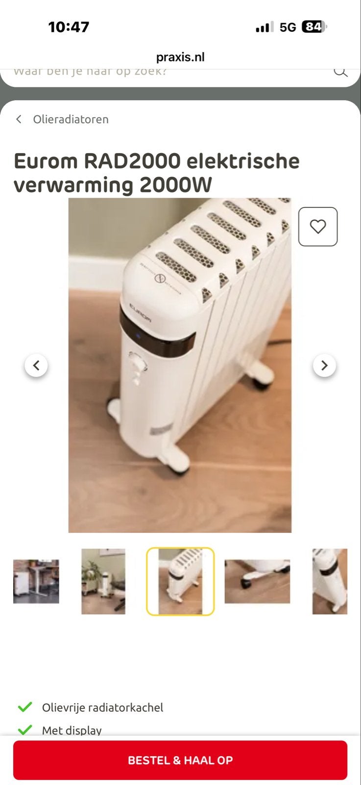 Eurom RAD2000 Radiator Kachel - 75m2 - Lichtgewicht, Ophalen, 30 tot 80 cm, Radiator, Nieuw