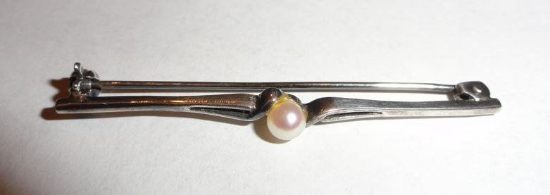 Broche parel zilver vintage antiek, 4 tot 7 cm, Ophalen of Verzenden, Zo goed als nieuw, Met parel