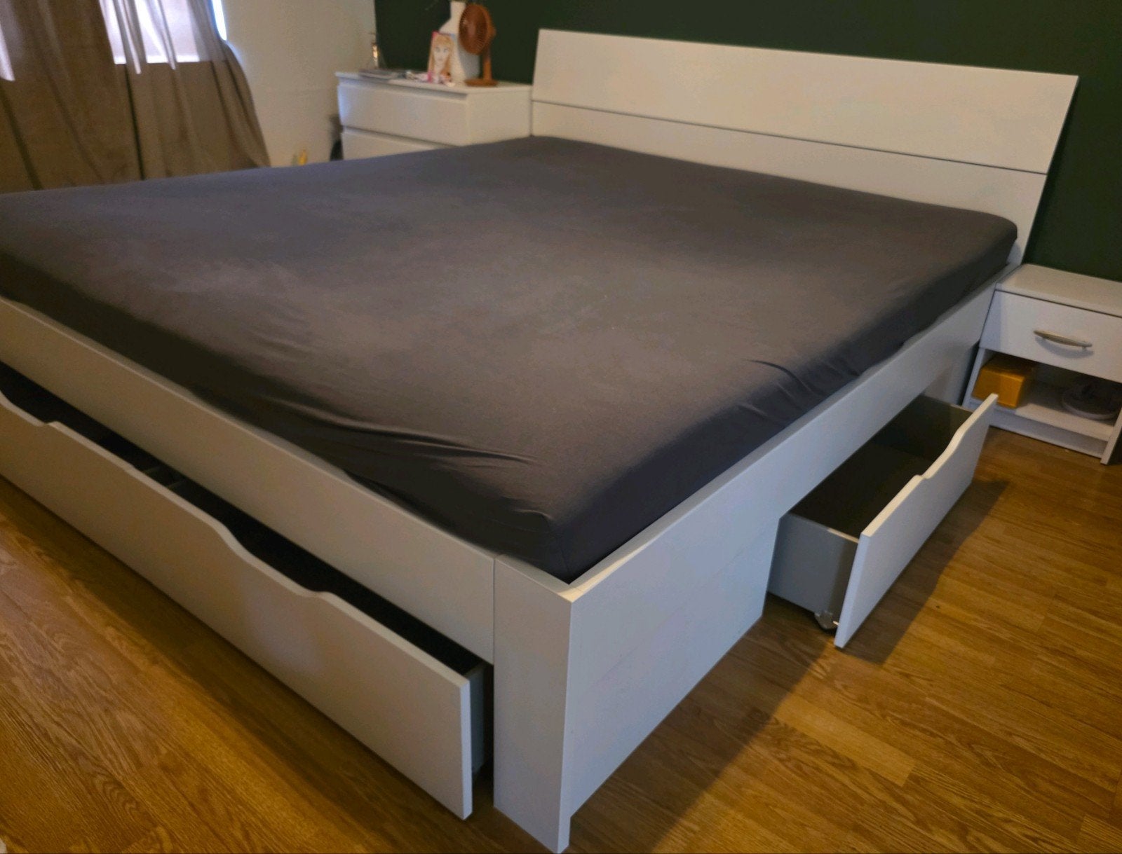 bed 180x200 met opberglades incl 2 nachtkastjes, Ophalen, Wit, Tweepersoons, 180 cm