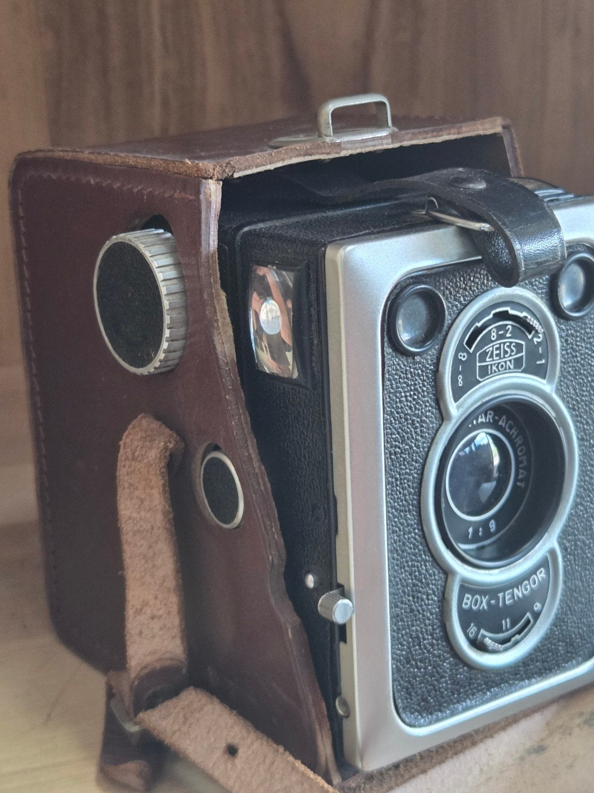 Vintage Zeiss Ikon Box-Tengor camera met leren tas, Ophalen of Verzenden, Gebruikt