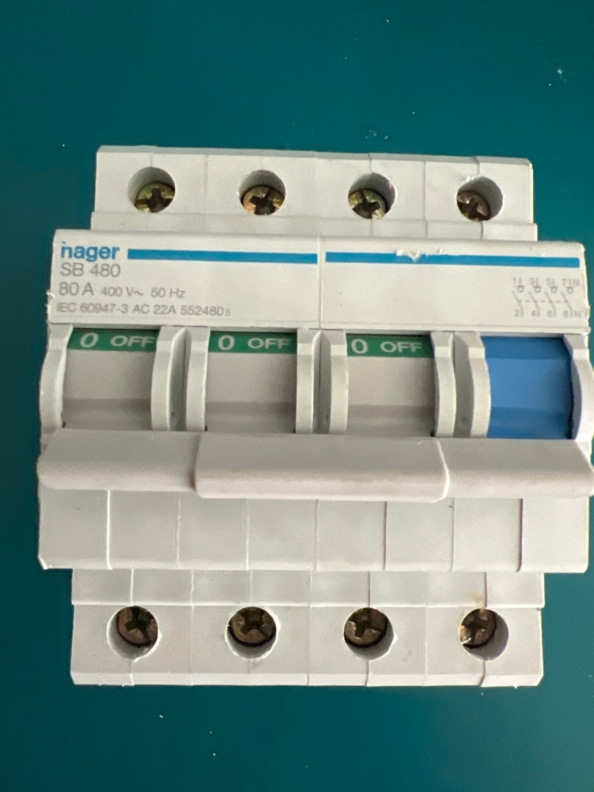 Hager Hoofdschakelaar SB 480 - 80A 400V, Ophalen of Verzenden, Gebruikt, Hager, Schakelaar