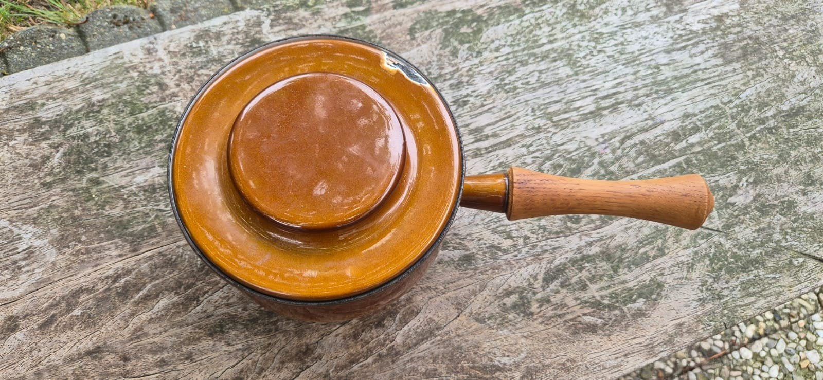Vintage Holland Pottery steelpan met deksel – Jaren 70 bruin, Ophalen of Verzenden, Gebruikt, Overige materialen, Overige merken