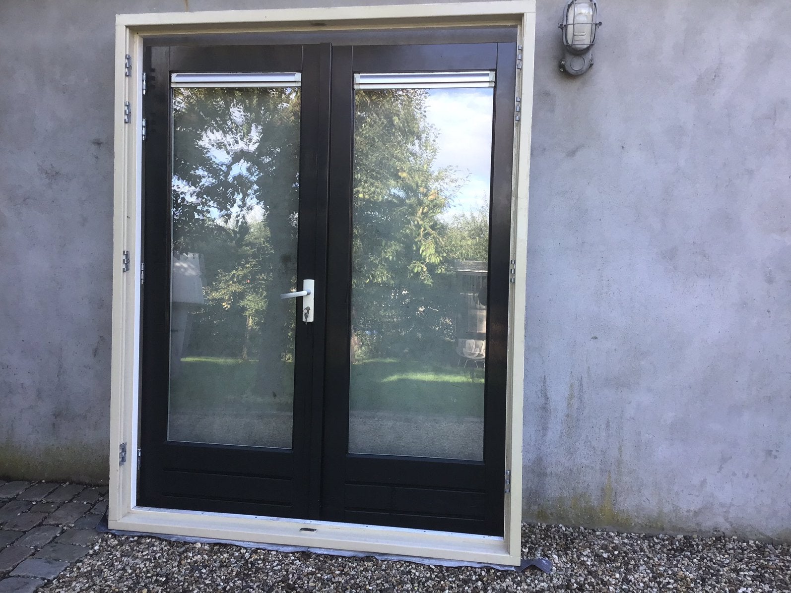 PUI openslaande dubbele deuren met KOZIJN Tiny House serre, Doe-het-zelf en Verbouw, Ophalen, Gebruikt, 120 cm of meer, Buitendeur